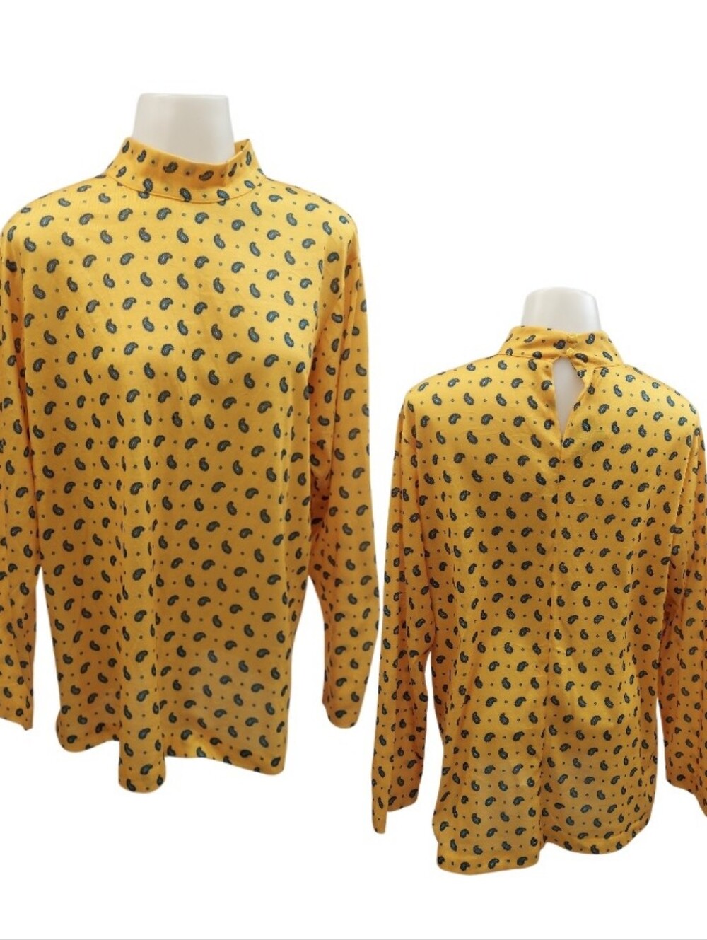 Pepper Tree Yellow Paisley Patterned Long Sleeve Keyhole Back Blouse Top Shirt